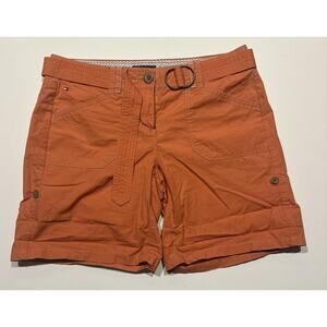 Tommy Hilfiger Shorts Women’s 4 Orange Roll Cuff Hem Pockets Logo Belted Hiking